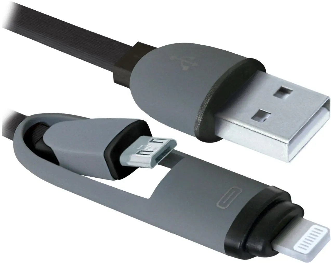 Кабель USB to MicroUSB+Lightning Defender USB10-03BP 1m (Black)