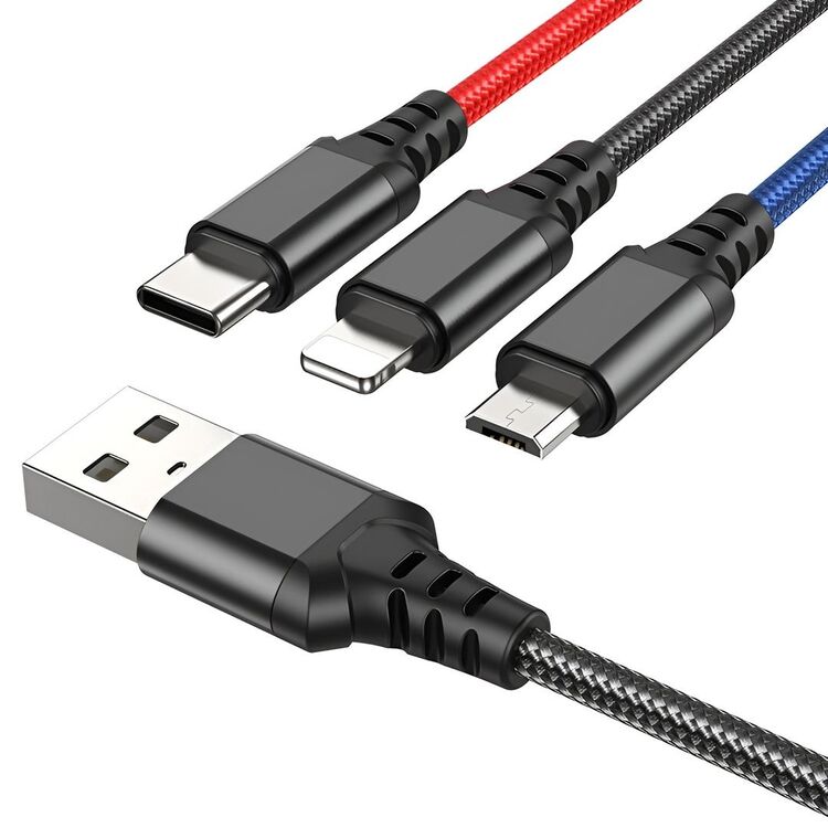 Cablu USB to Lightning/Type-C/MicroUSB Hoco X76 Super (Black/Red/Blue)