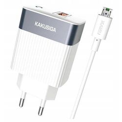 lncarcator + cablu USB to Micro USB Kakusiga KSC-369 (White) Thumb