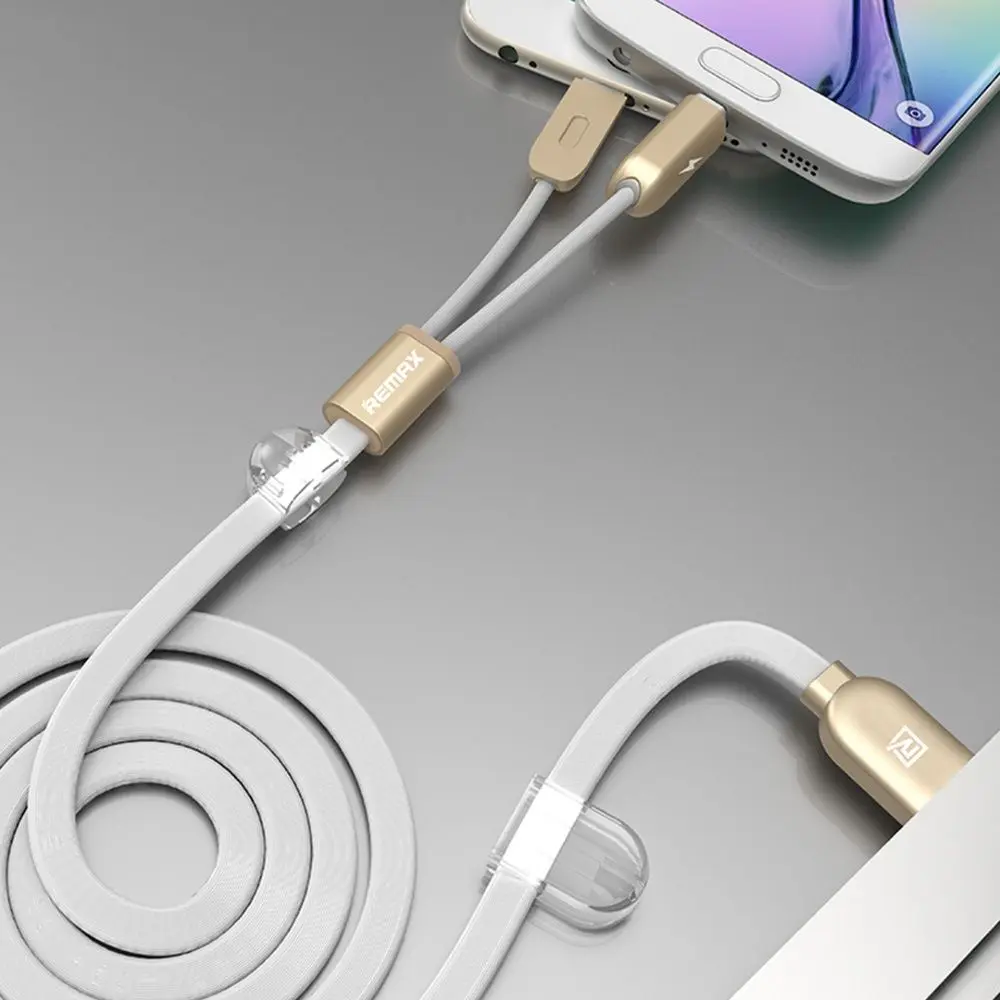 Cablu USB to Lightning/Micro USB Remax RC-025T 1m (White/Gold)