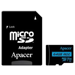 Карта памяти Apacer microSDXC Class 10 64GB UHS-I U3 V30 R100 + SD Adapter