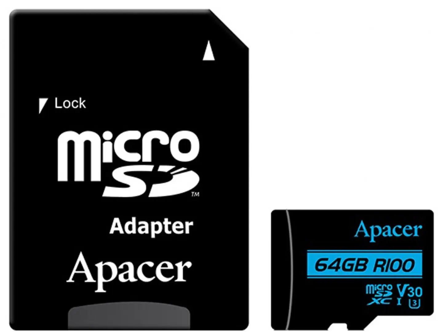 Карта памяти Apacer microSDXC Class 10 64GB UHS-I U3 V30 R100 + SD Adapter