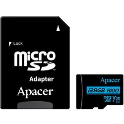 Карта памяти Apacer microSDXC UHS-I U3 V30 R100 128GB + Adapter RP (AP128GMCSX10U7-R)