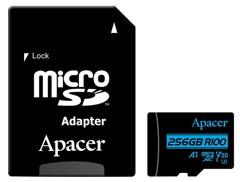 Карта памяти Apacer microSDXC UHS-I U3 V30 R100 A1 256GB + SD Adapter