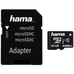 Карта памяти Hama 64GB microSDXC Class 10 UHS-I + Adapter