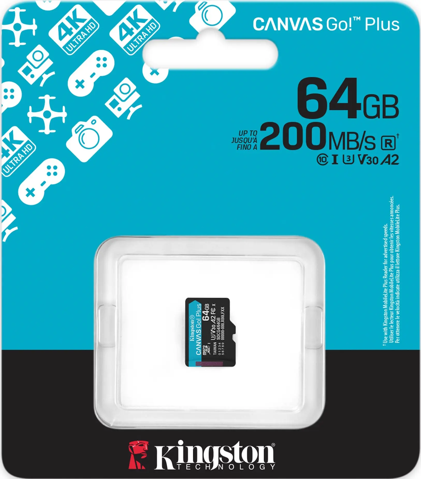 Card de memorie Kingston Canvas Go microSDXC 64GB Class 10 UHS-I U3 V30 A2