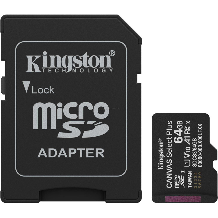Card de memorie Kingston Canvas Select Plus Gen3 MicroSDXC 64GB Class 10 UHS-I U1 + SD adapter