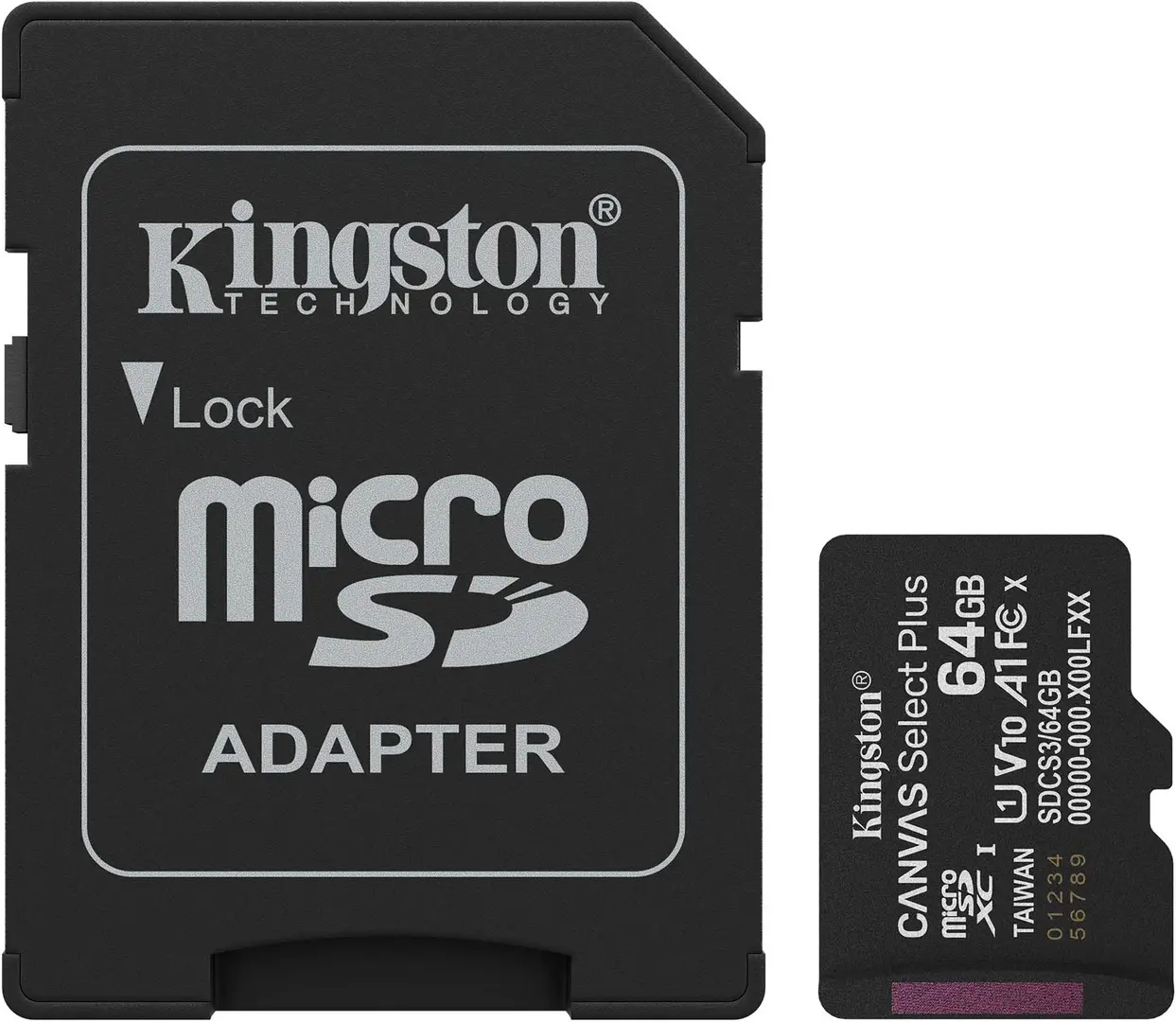 Card de memorie Kingston Canvas Select Plus Gen3 MicroSDXC 64GB Class 10 UHS-I U1 + SD adapter