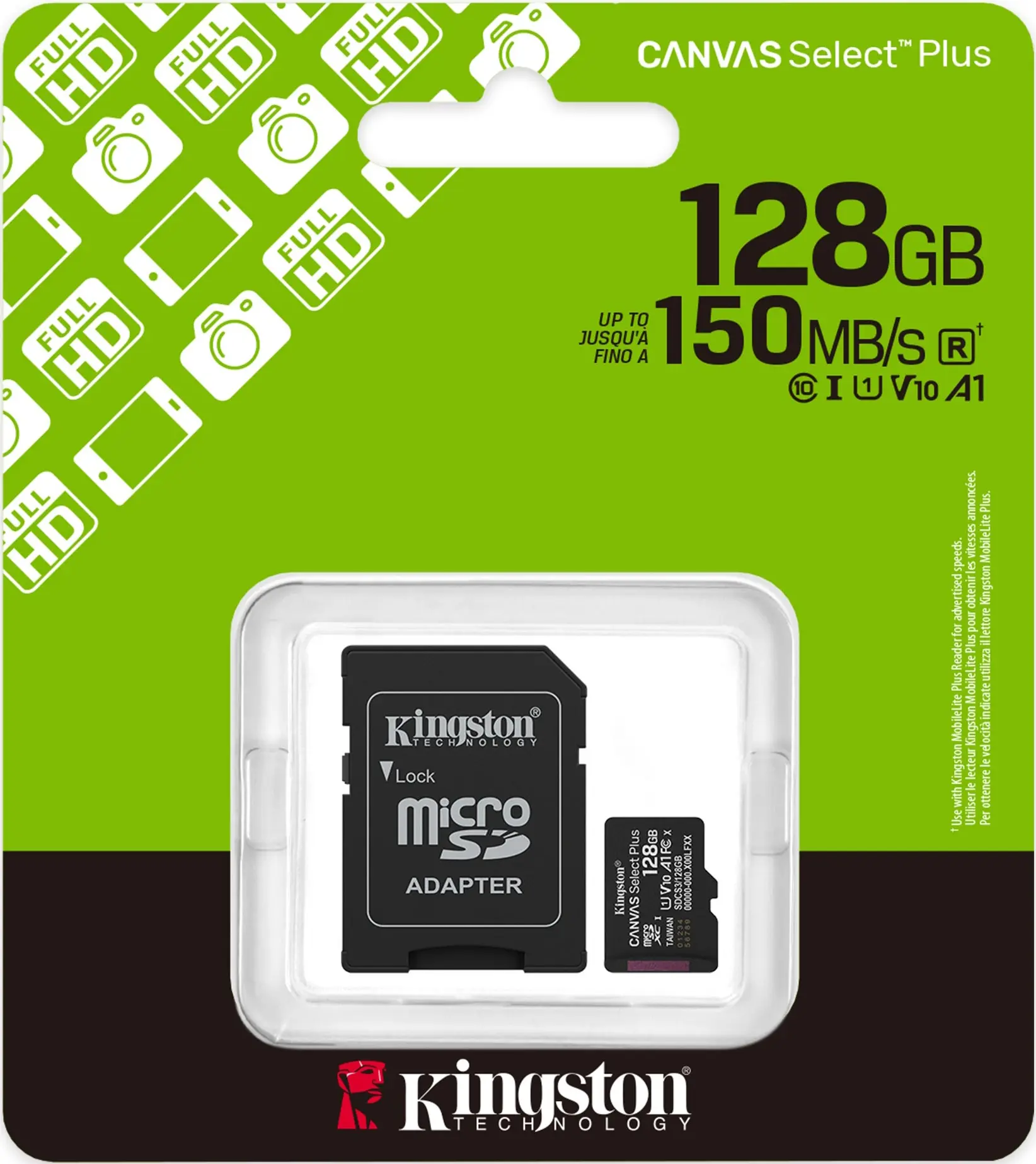 Card de memorie Kingston Canvas Select Plus microSDHC 128GB Class 10 UHS-I U3 + SD adapter