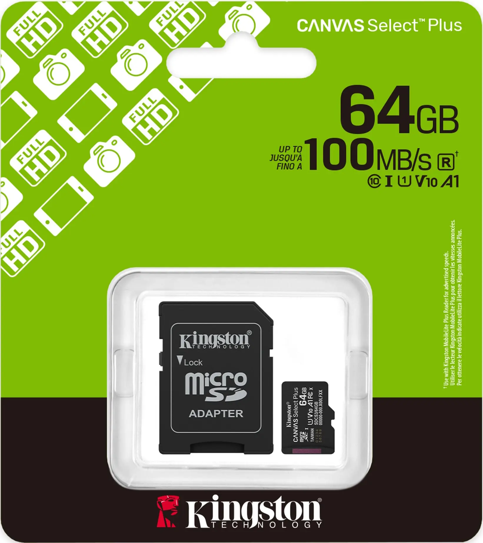 Card de memorie Kingston Canvas Select Plus microSDHC 64GB Class 10 UHS-I U3 + SD adapter