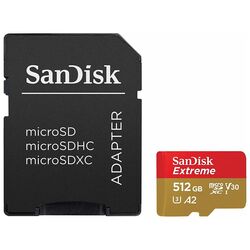 Карта памяти SanDisk Extreme microSDXC 512GB Class 10 V30 A2 UHS-I + SD Adapter