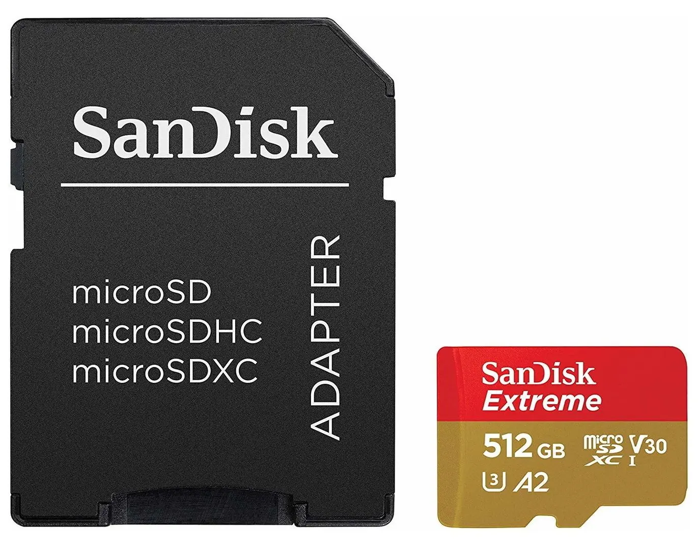 Карта памяти SanDisk Extreme microSDXC 512GB Class 10 V30 A2 UHS-I + SD Adapter