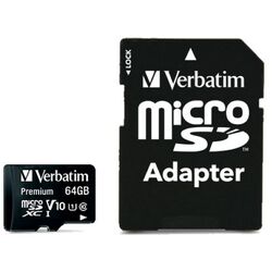 Карта памяти Verbatim Premium microSD 64Gb Class 10 A1 UHS-I + SD Adapter