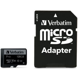 Карта памяти Verbatim Pro U3 microSDXC 128GB UHS-I V30 + SD Adapter