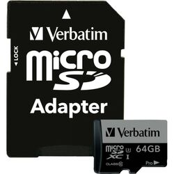 Карта памяти Verbatim Pro U3 microSDXC 64Gb Сlass 10 U3 UHS-I V30 + SD Adapter