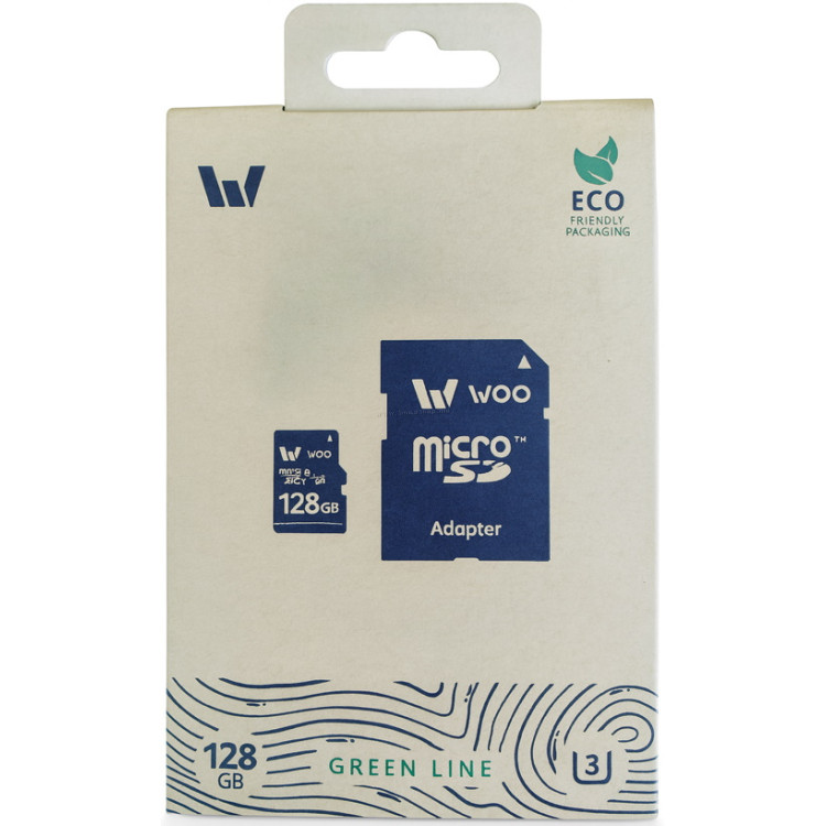 Card de memorie Woo Green Line microSD 128GB V30 UHS-I U3 + SD adapter