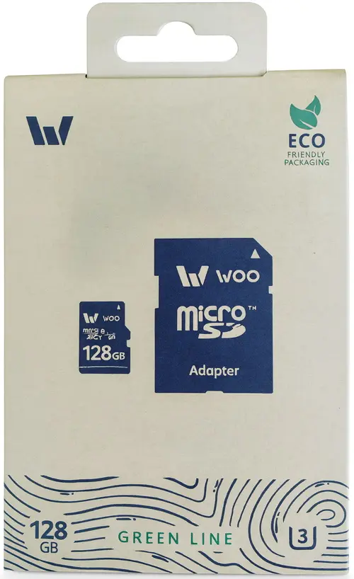 Card de memorie Woo Green Line microSD 128GB V30 UHS-I U3 + SD adapter
