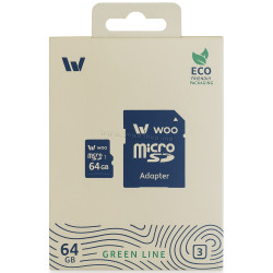 Card de memorie Woo Green Line microSD 64GB V30 UHS-I U3 + SD adapter