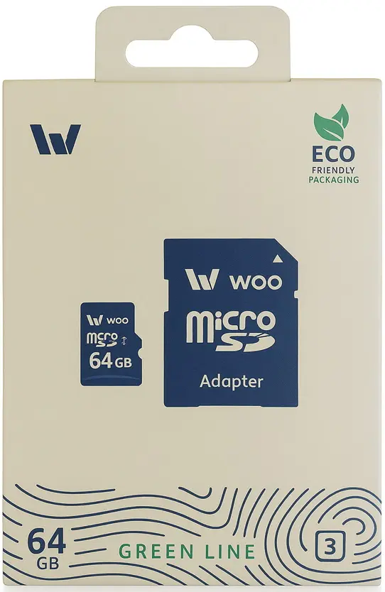 Карта памяти Woo Green Line microSD 64GB V30 UHS-I U3 + SD adapter