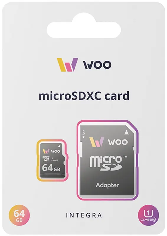 Card de memorie Woo Integra microSDXC 64GB Class 10 UHS-I U1 + SD adapter