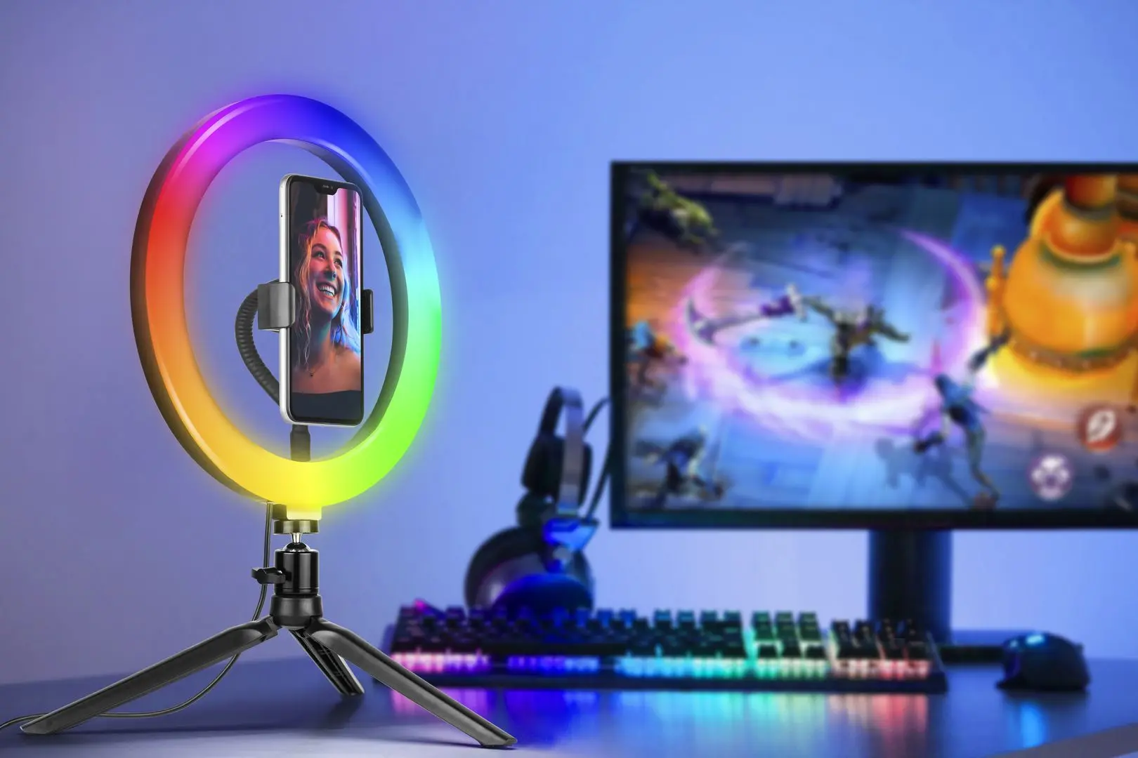 Trepied cu lampa Tracer RGB Ring TRAOSW46807 (Black)