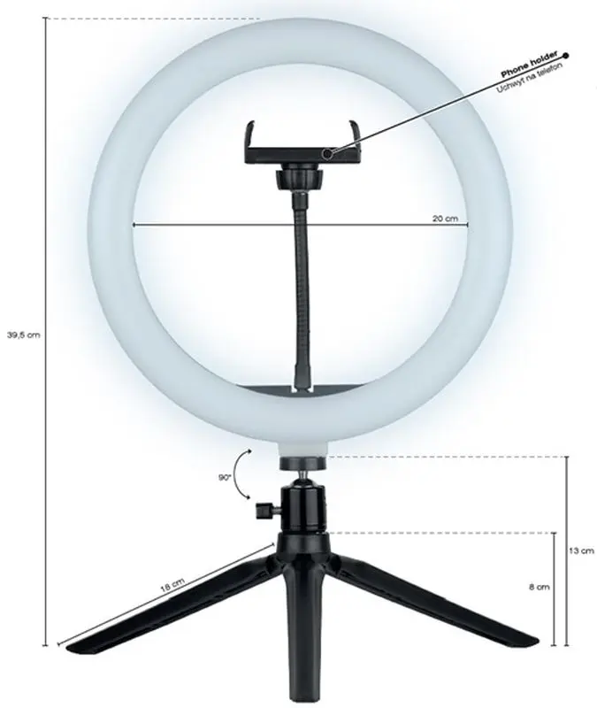 Trepied cu lampa Tracer Ring Lamp 26cm (Black)