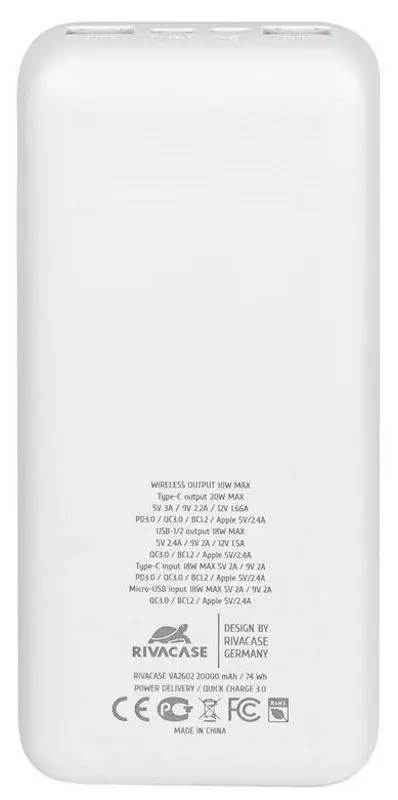 Acumulator extern universal RivaCase Rivapower VA2602 20000mAh (White)