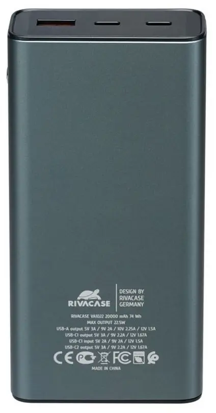 Универсальный внешний аккумулятор RivaCase VA1022 20000mAh (Grey)