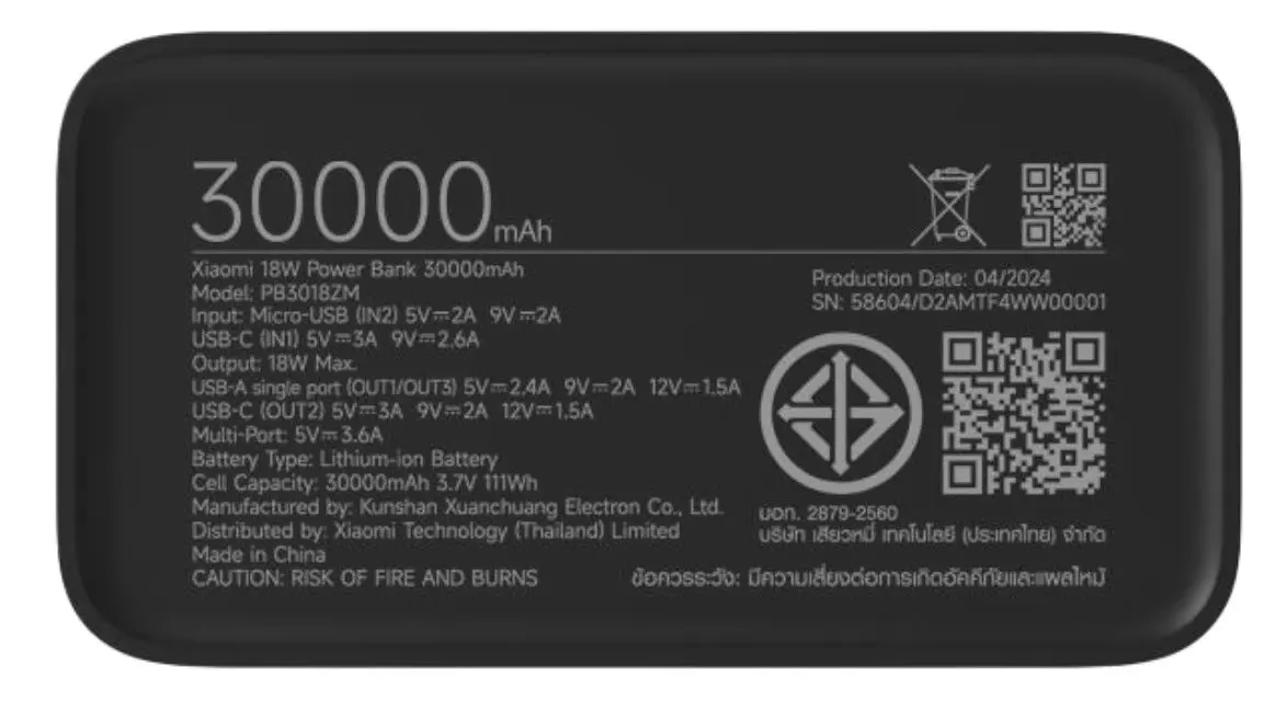 Acumulator extern universal Xiaomi PB3018ZM 30000mAh (Black)