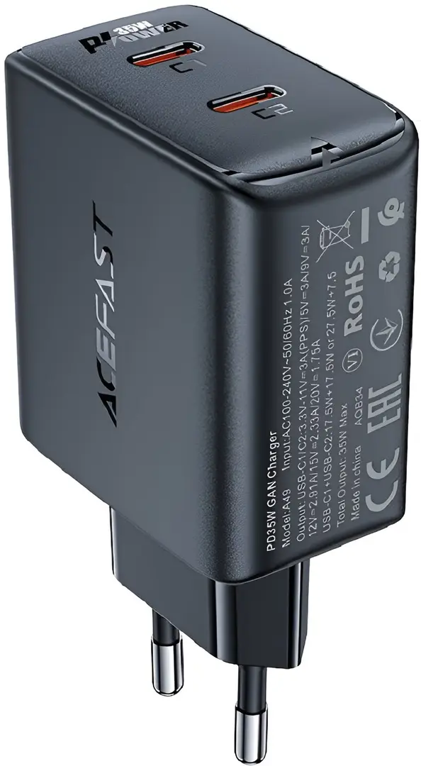 Сетевое зарядное устройство Acefast A49 PD35W GaN (Black)
