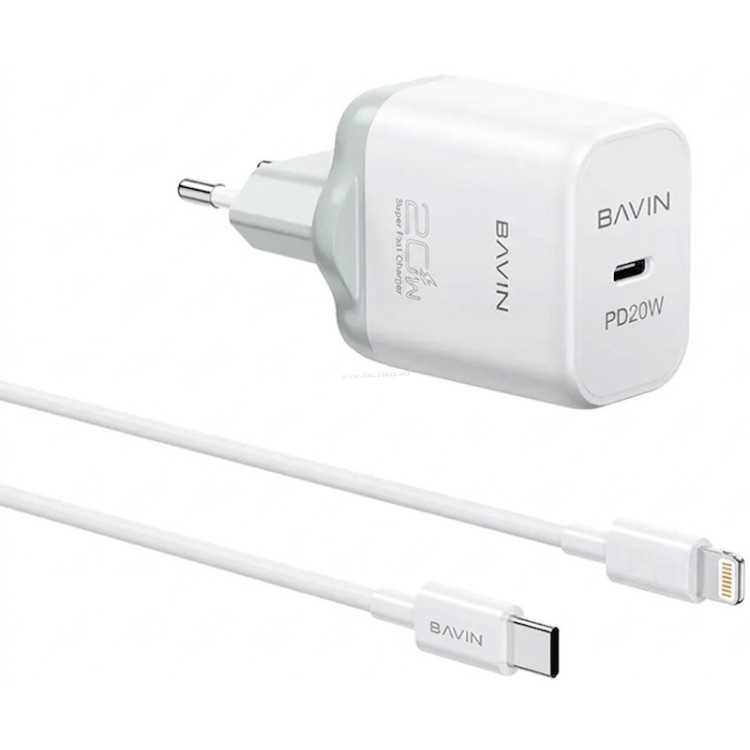 Зарядное устройство Bavin PC2106L-20W-PD + кабель USB Type-C to Lightning (White)