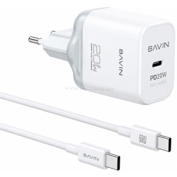 Зарядное устройство Bavin PC2106Y-20W + кабель USB Type-C (White)