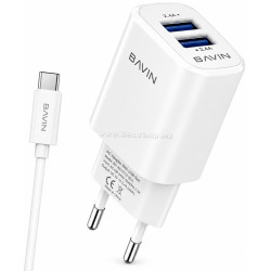 Зарядное устройство Bavin PC913T + кабель USB Type-C (White)