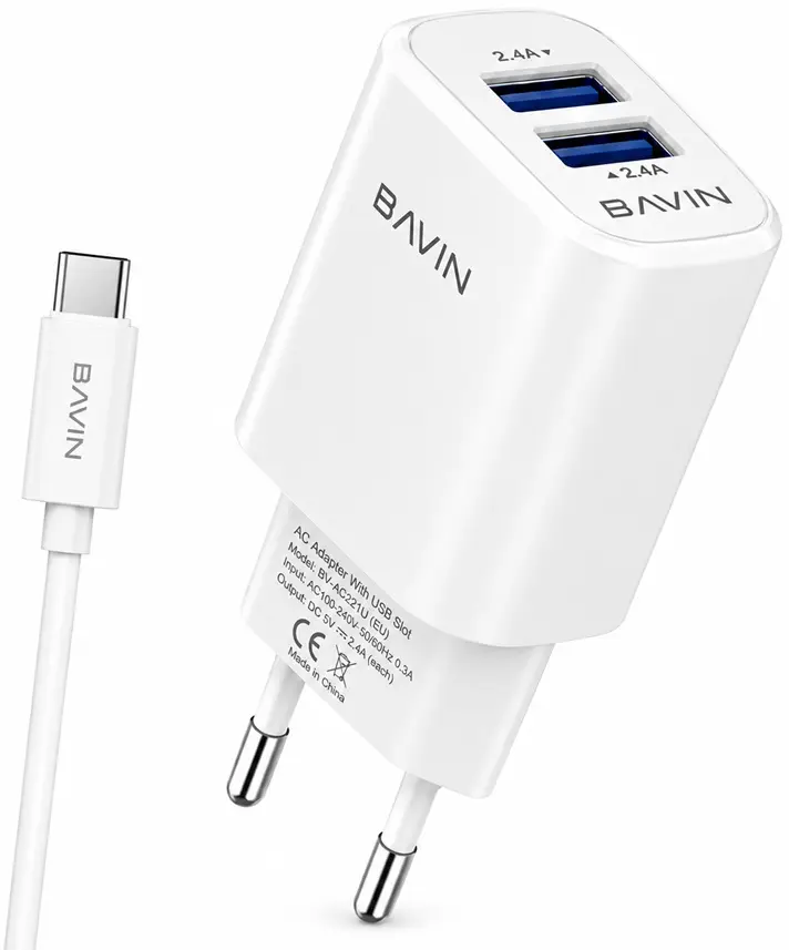 Зарядное устройство Bavin PC913T + кабель USB Type-C (White)