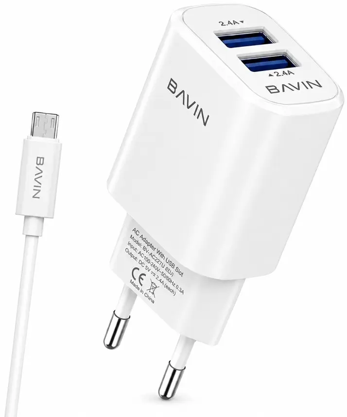 Зарядное устройство Bavin PC913Y + кабель MicroUSB (White)