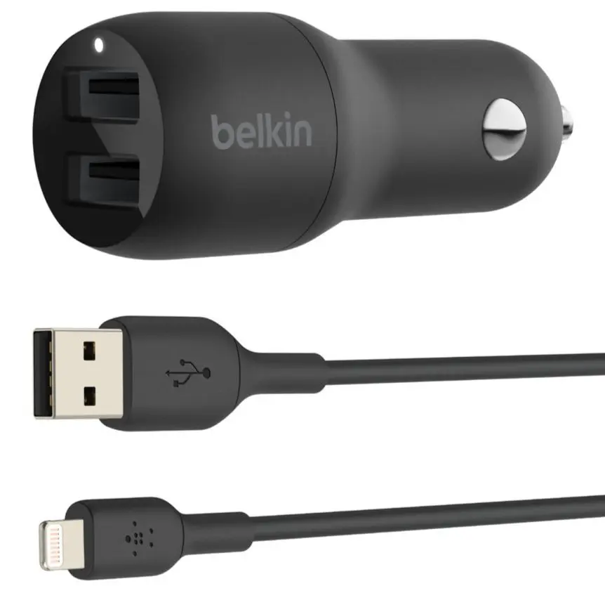 Автомобильное зарядное устройство Belkin CCD001BT1MBK + Lightning cable (Black)