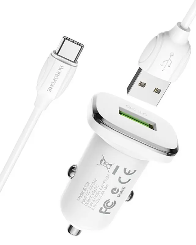 Incarcator auto Borofone BZ12A Lasting + Micro USB cable (White) - 2