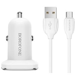 Incarcator auto Borofone BZ12A Lasting + Micro USB cable (White) Thumb