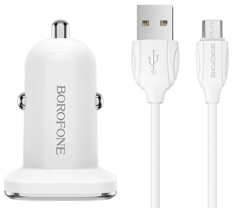 Incarcator auto Borofone BZ12A Lasting + Micro USB cable (White)