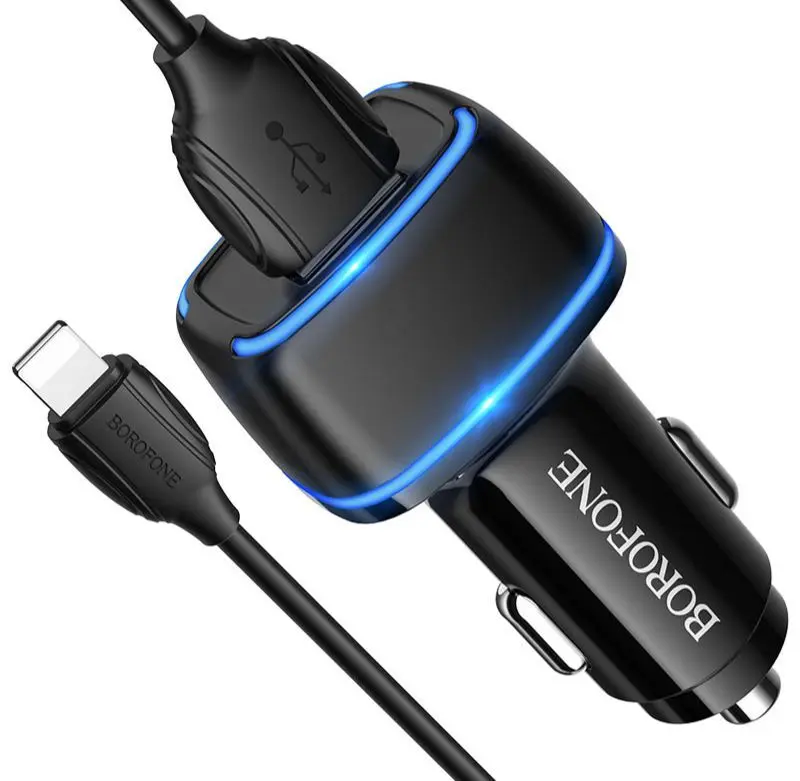Автомобильное зарядное устройство Borofone BZ14 Max + Lightning cable (Black)