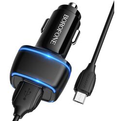 Автомобильное зарядное устройство Borofone BZ14 Max + Micro USB cable (Black) Thumb