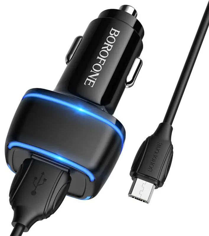 Автомобильное зарядное устройство Borofone BZ14 Max + Micro USB cable (Black) - 2
