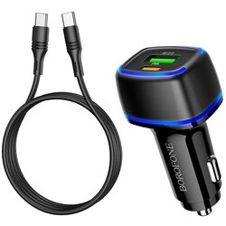 Автомобильное зарядное устройство Borofone BZ14A Mercury + Type-C/Type-C cable (Black) Thumb