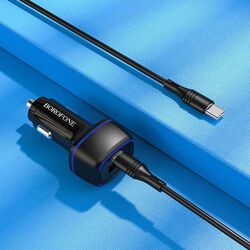 Автомобильное зарядное устройство Borofone BZ14A Mercury + Type-C/Type-C cable (Black) Thumb