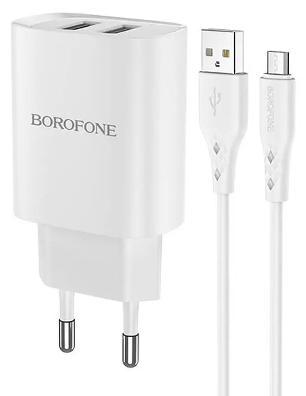 Incarcator Borofone BN2 + cablu USB to Micro-USB (White)