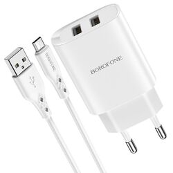 Incarcator Borofone BN2 + cablu USB to Micro-USB (White)