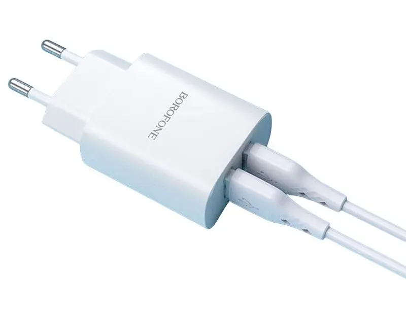 Incarcator Borofone BN2 + cablu USB to Micro-USB (White)