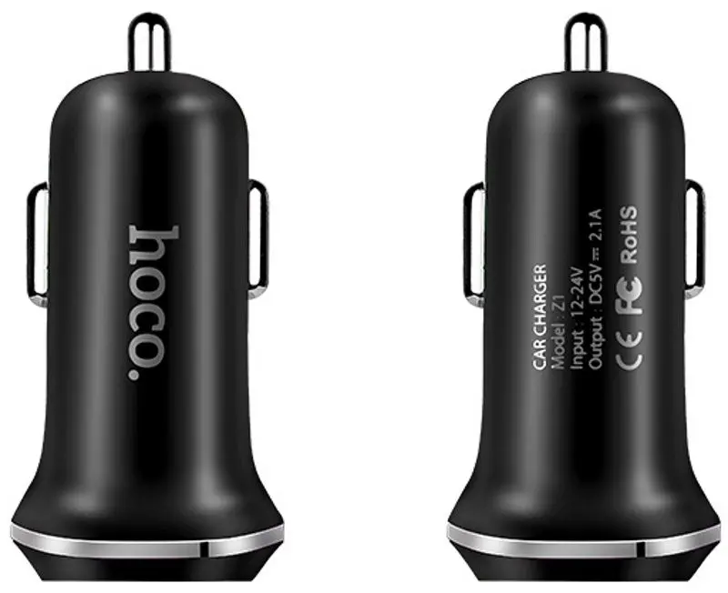 Автомобильное зарядное устройство Hoco Z1 + кабель Lightning (Black)