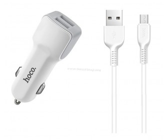 Incarcator auto Hoco Z23 + сablu microUSB (White)