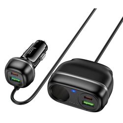 Incarcator auto + splitter Hoco Z59A Rank (Black) Thumb